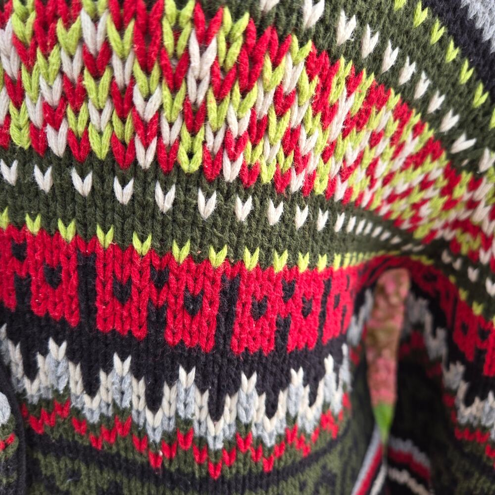 Field Gear Olive Green Multicolor Fair Isle Button Front Cardigan size Medium - Picture 7 of 13